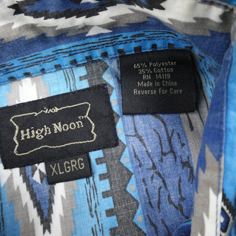 High Noon Shirt Mens XL Blue Pearl Snap Aztec Navajo Western Cowboy Rodeo Serape gallery