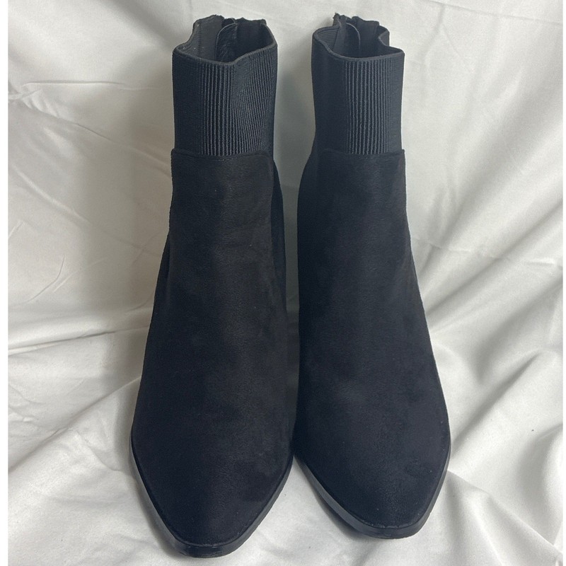 Fashion To Figure FTF Black Faux Suede Ribbed Elastic Block Heel Ankle Boots 11W gallery