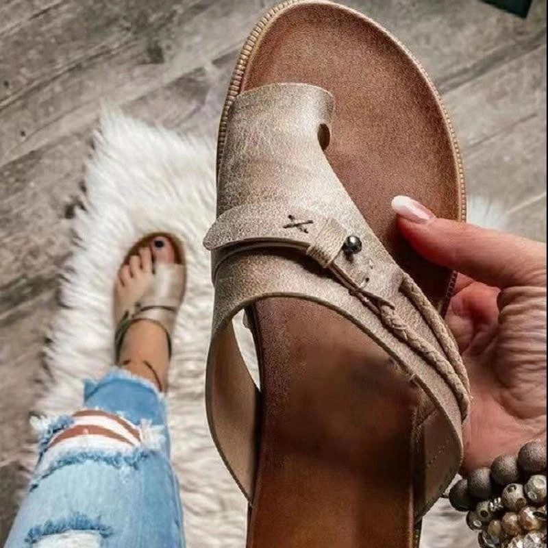 2025 Sandals for Women Orthopedic Bunion Corrector Slippers Leather Ring Toe gallery