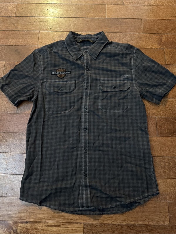 Harley Davidson Shirt Men’s Gray Plaid Button Up 1903 Medium Slim HD Patch