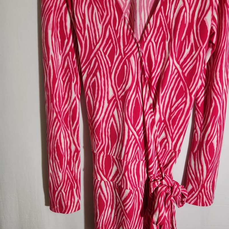 Express Women's Pink Pattern Long Sleeve V-Neck Midi Wrap Dress Size Medium gallery