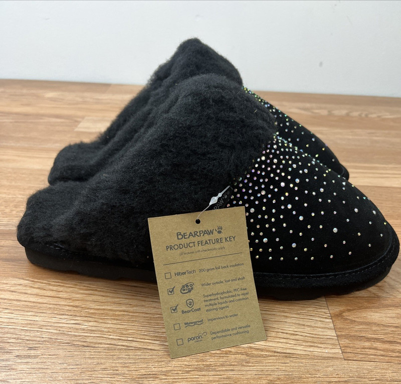Bearpaw Loki Exoitc Indoor/Outdoor Suede Slippers Black Sparkle Women's 11 WIDE gallery
