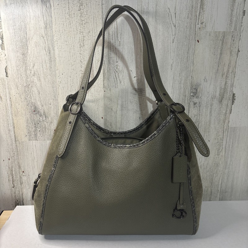Coach Lori Shoulder Bag Army Green Pebbled Leather/Suede