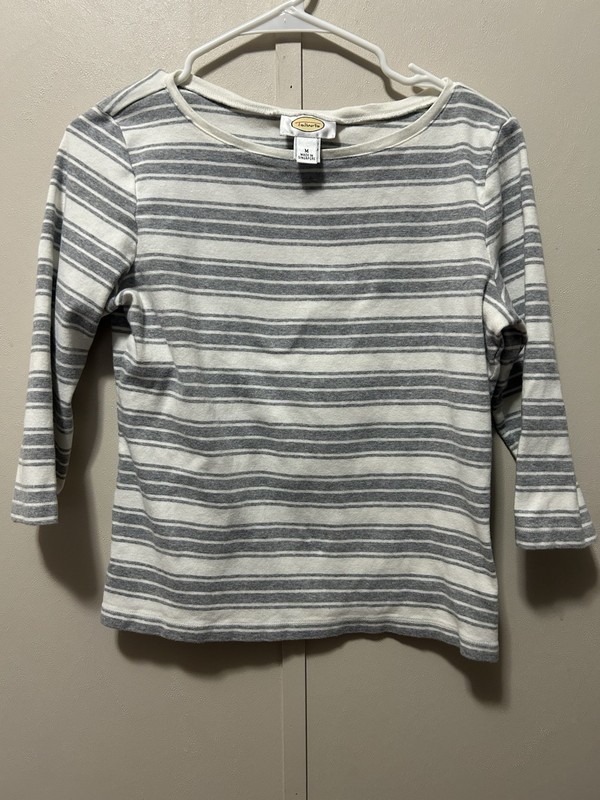 Talbots Women’s Grey & White Striped Top Size M