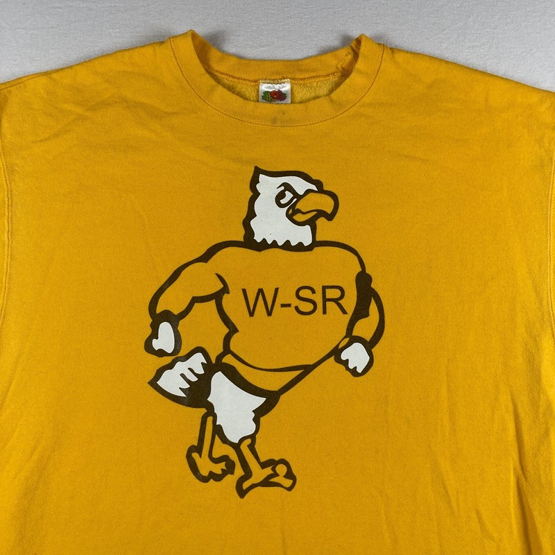 WSR Waverly Shell Rock Iowa Sweatshirt Mens Extra Large Yellow Hawks Crew Neck