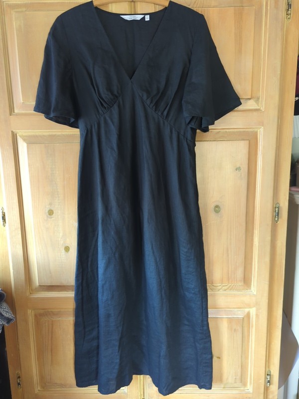 &Other Stories Dress 100% Linen Flutter Sleeve VNeck Minimalist Midi Sz 10