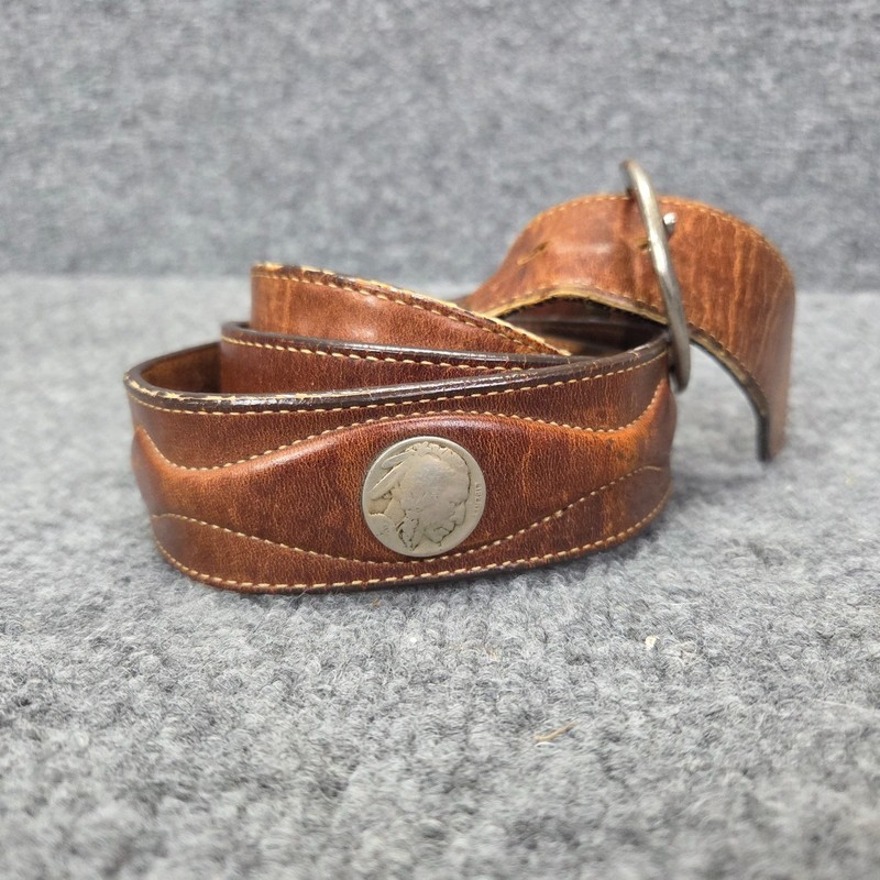 Vintage Buffalo Nickle Belt Mens 35-41″ Brown Made USA Western Woven Cowboy USA