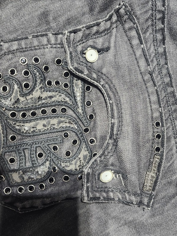 Laguna Beach Men’s Bootcut Jeans Gray Medium Wash Denim Relaxed Studded Logo gallery