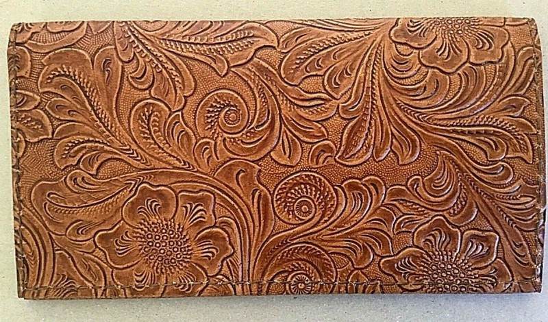 CHESTNUT SADDLE TAN WESTERN FLORAL LEATHER CHECKBOOK COVER FREE SHIP