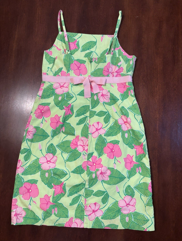 Lilly Pulitzer Women’s 2 Sheath Dress Floral Green/Pink Square Neck Bow Lined