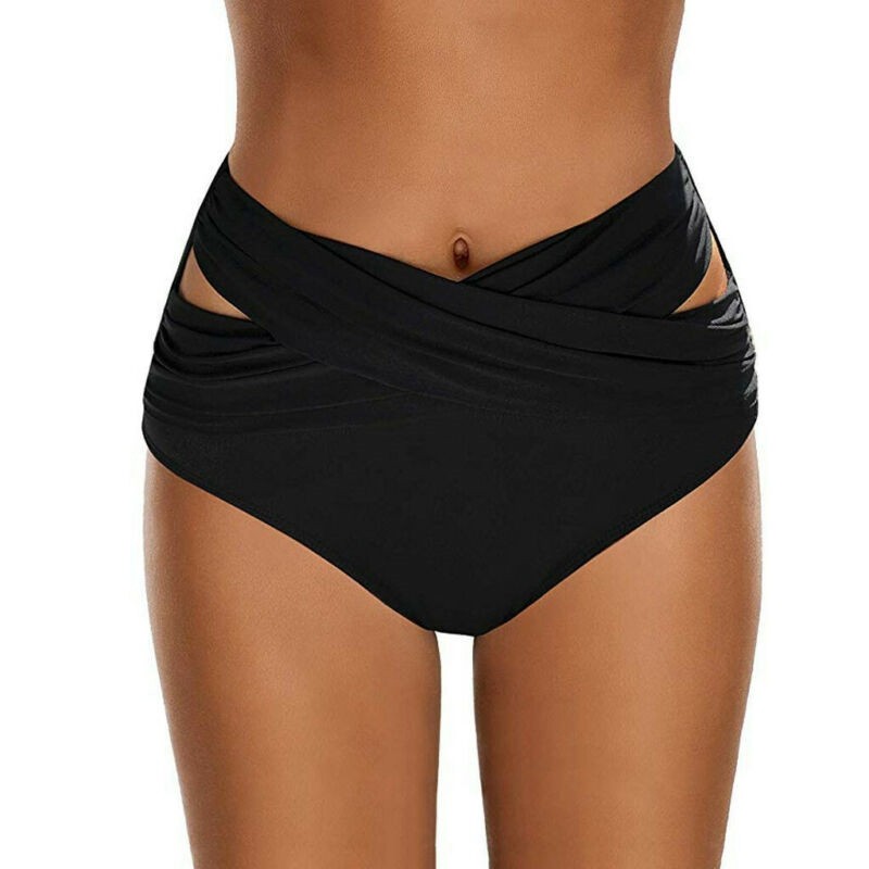 Lady Swimsuit Briefs Bikini High Waist Ruched Tummy Control Bottoms Pants Shorts