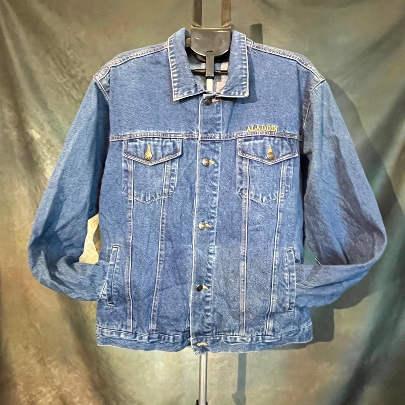 Aladdin Vintage Las Vegas Casino Denim Jacket Graphic Print Mens Size Large gallery
