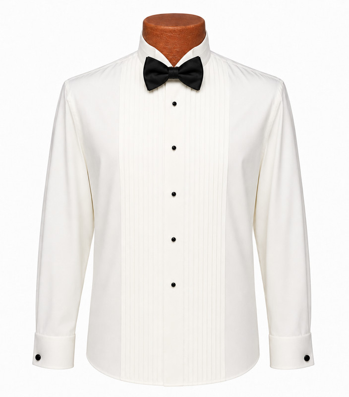 Men's Ivory Tuxedo Shirt Wing Collar Pleated Front Off-White Bone Formal gallery