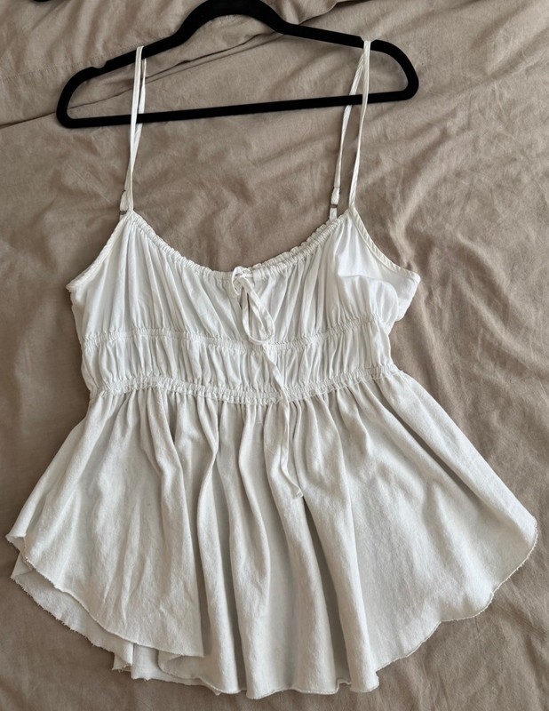 We The Free White Ruched Adjustable Tie Sleeveless Women’s Top XL