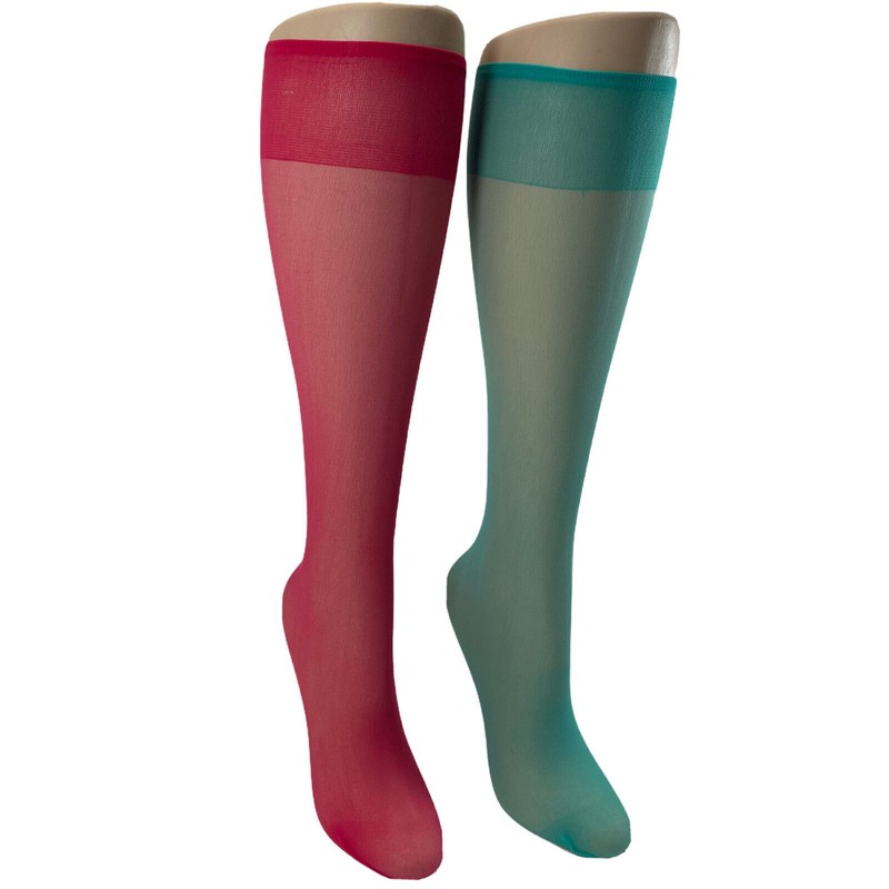 20 Pair Pack Assorted Fashion Colors Sheer Nylon Knee Highs Made In USA gallery