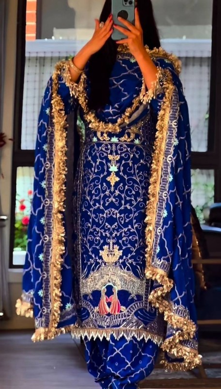 New Designer Natural Crepe Blue Top Dhoti And Dupatta For Indian Party Wear