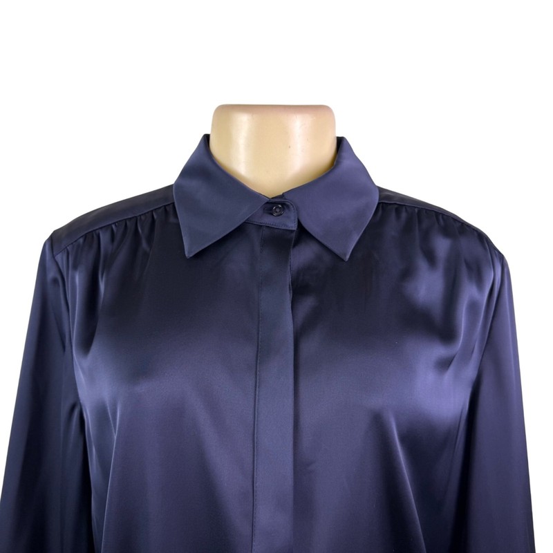 Brooks Brothers Womens Navy Satin Button-Up Collared Blouse Size 12 - New gallery