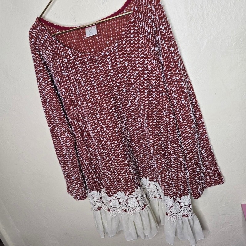 Burgundy Popcorn Knit Lace Ruffle Tunic Dress gallery
