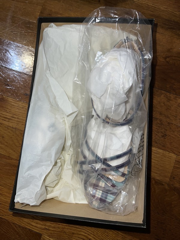J.CREW CARY MINI-WEDGE SANDALS IN PLAID SIZE 8 1/2 – SEAFOAM MULTI F1421