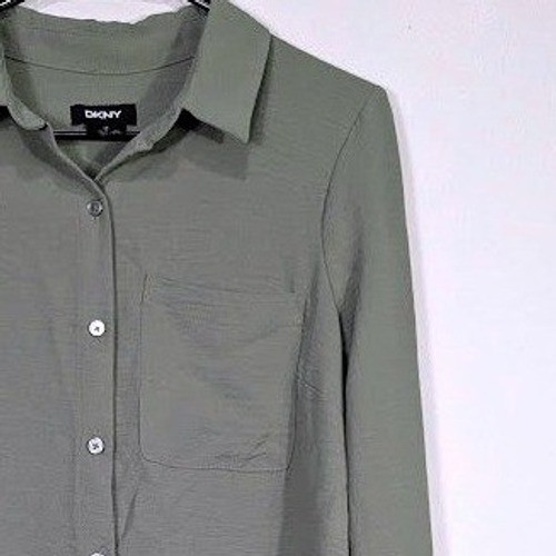 DKNY Womens Shirt Dress Size 8 Sage Green Long Sleeve Button Front Olive Tunic gallery