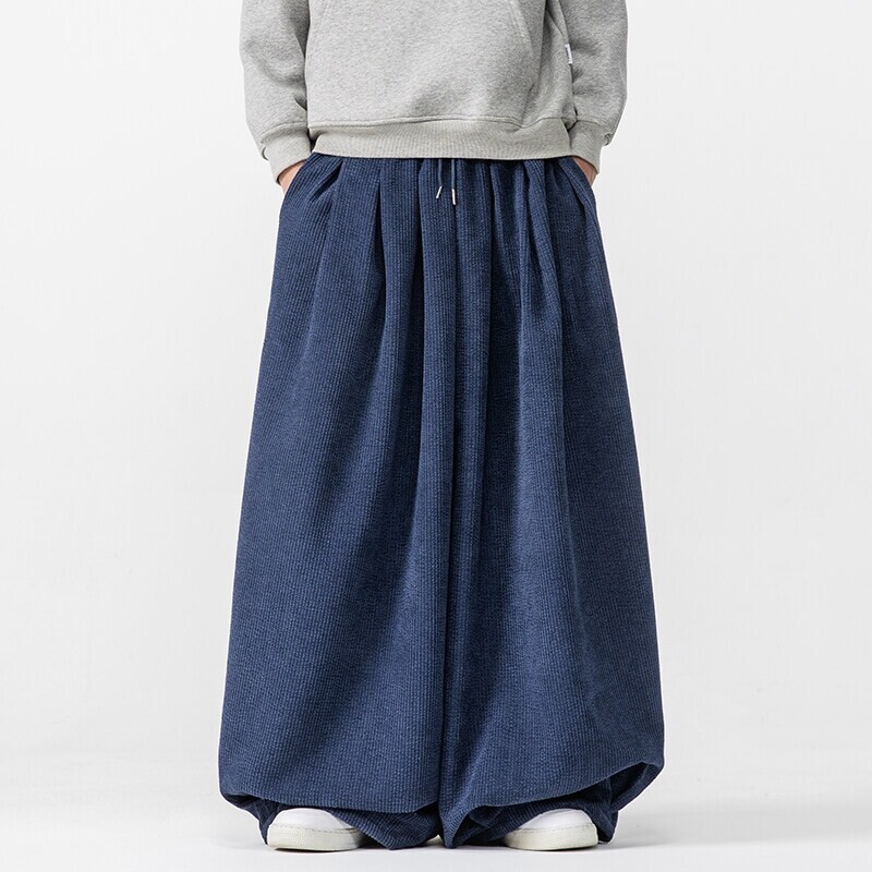 Men Loose Chinese Retro Corduroy Harem Pants Straight Wide Leg TrousersJapanese gallery