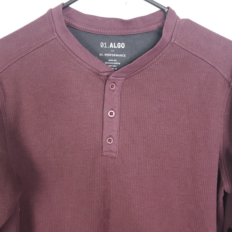 2 01 Algo Shirts Mens Large Quarter Button Long Sleeve Maroon Teal Performance gallery