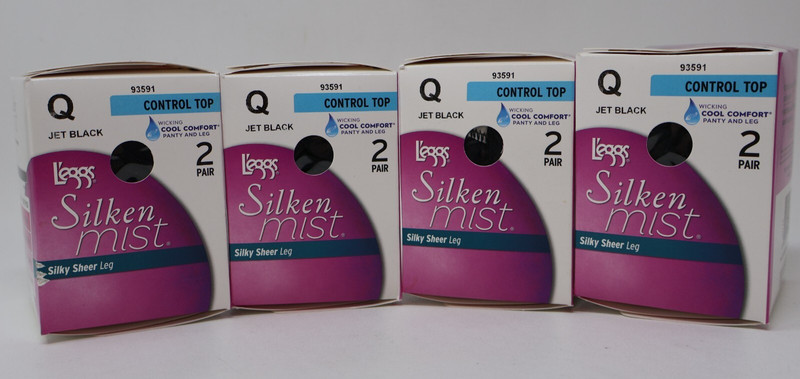 L’eggs Silken Mist Silky Sheer Control Top Pantyhose 8 Pack Jet Black Size Q New