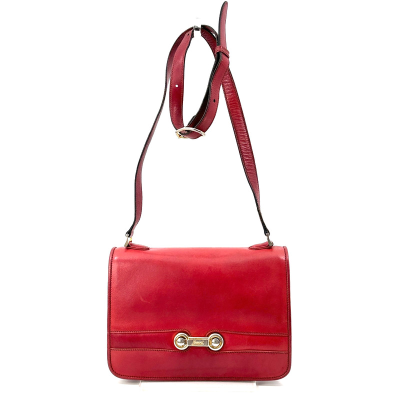 Gucci Vintage Shoulder Bag Turn Lock Leather Red Authentic 353T333
