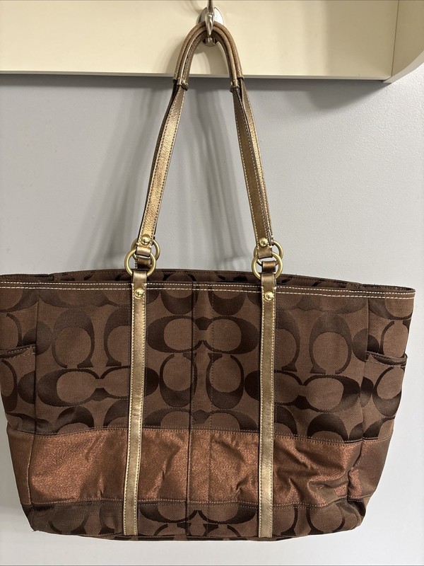 Coach Choco Signature C Stripe Copper LG Diaper/Tote Bag MATCHING Wallet! gallery