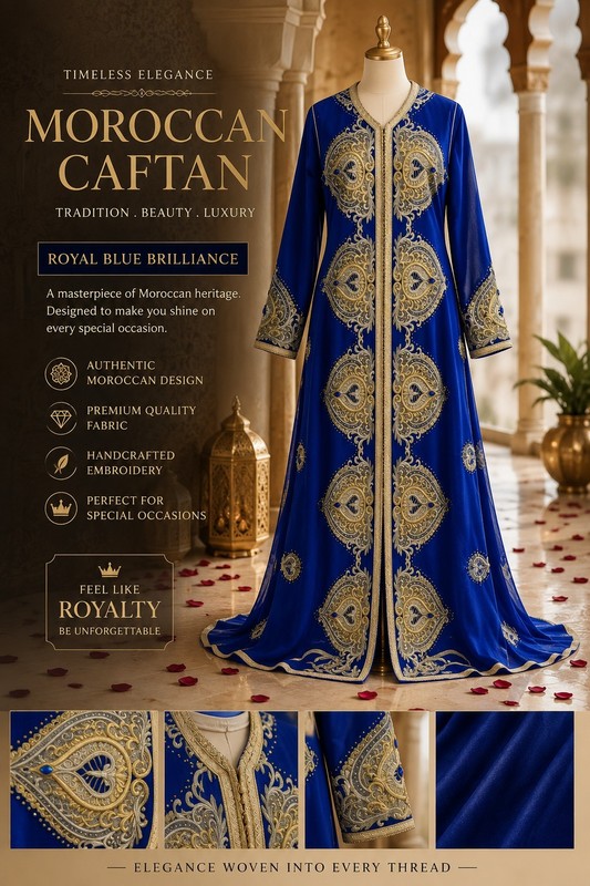 This elegant Moroccan caftan bleu