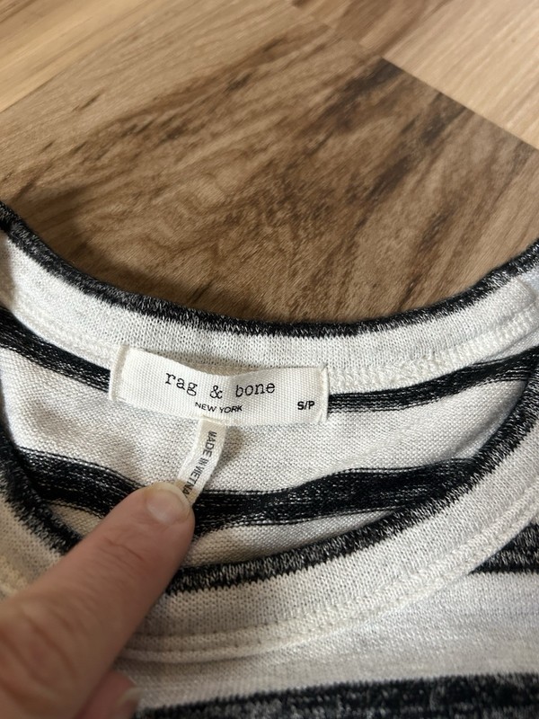 rag & bone Black & White Striped Knit Stretch Crew Neck Short Sleeve Top S/P gallery