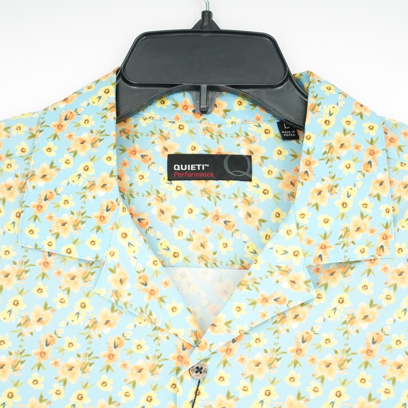 Quieti Performance Short-Sleeve Shirt L Blue Yellow Floral Stretch NWT $115 gallery
