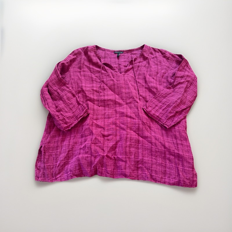 Eileen Fisher 100% Linen Pullover Top Women’s XL Pink Lagenlook Textured