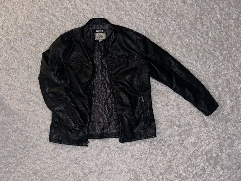 Jos A Bank Black Leather Jacket M Tailored Fit, Womens