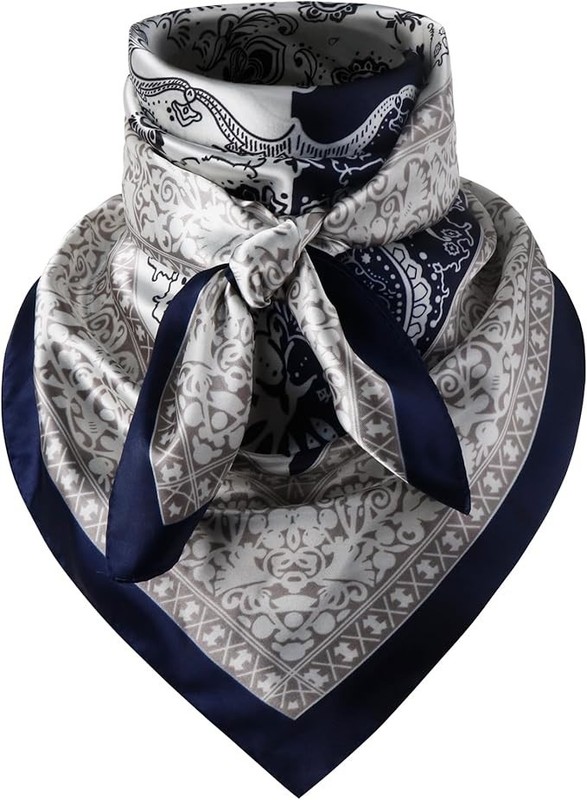 35 In Wild Rag Cowboy Bandana Scarves For Men Large Neckerchief Silk Blue Beige