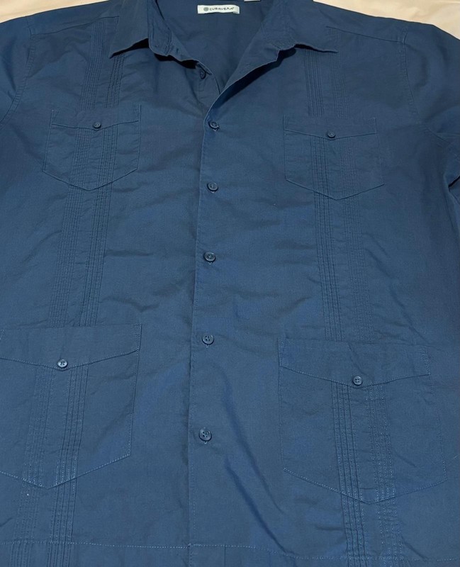 Cubavera Men's Solid Blue Spread Collar Short Sleeve Button-Up Shirt Pockets XL gallery