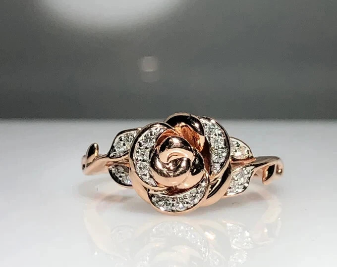 2 Ct Round Lab Created Diamond Engagement Rose Shape Ring 14k Rose Gold Plated