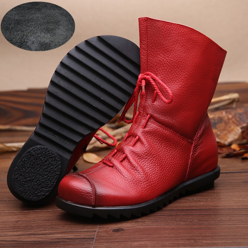2026 Womens Round Toe Leather Ankle Boots High Top Causal Shoes Fall Winter Lady