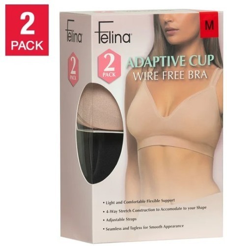 Felina Women’s Size Medium Adaptive Cup Wire Free Bra, 2-pack, pick size