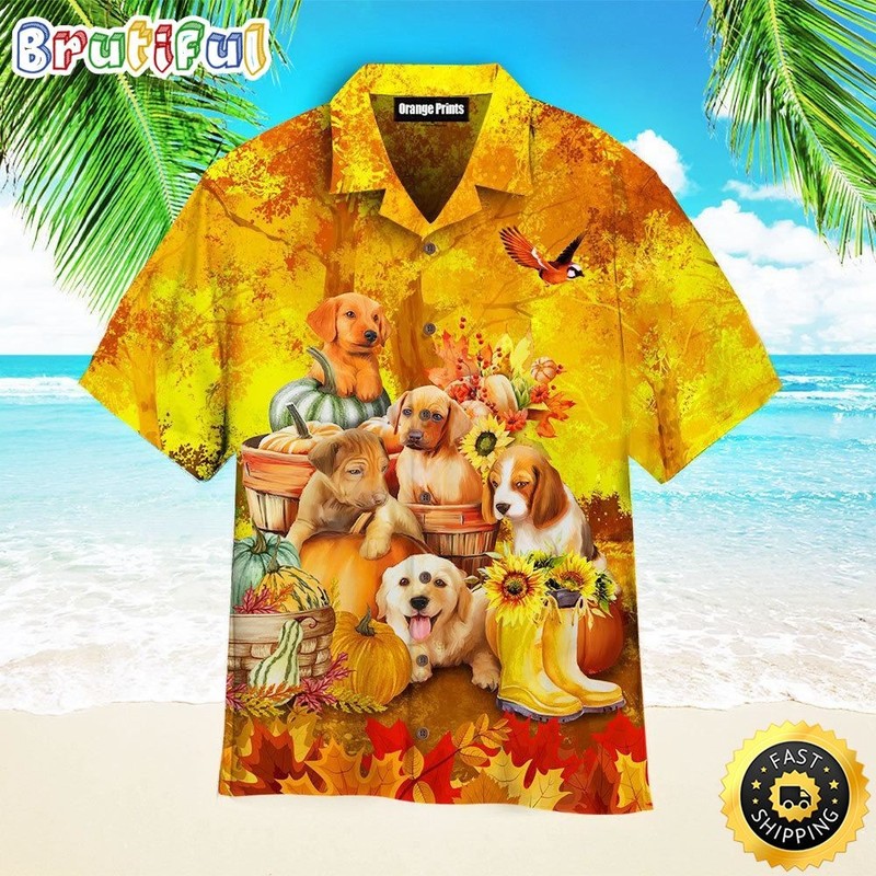 Dogs Autumn Dreamy Hello Fall Dog Aloha Beach Summer Short Sleeve Hawaiian Shirt