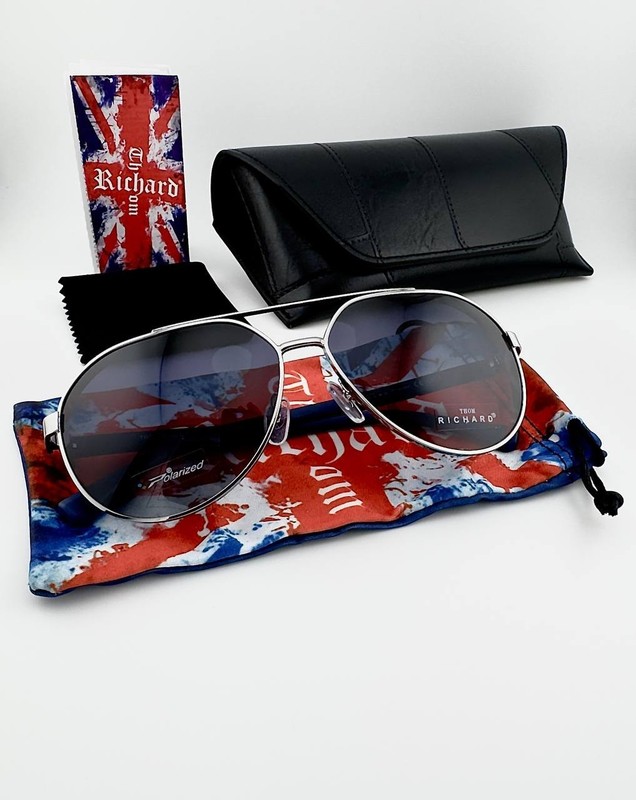 Thom Richard TR9049 Polarized Men's Aviator Sunglasses Silver Frame Black Gradie gallery
