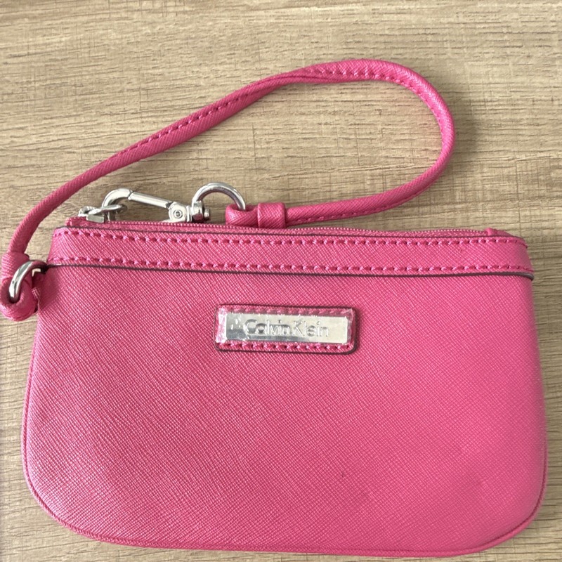 Small Calvin Klein Pink Handbag/Wallet Purse Faux Leather Silver Hardware Zipper