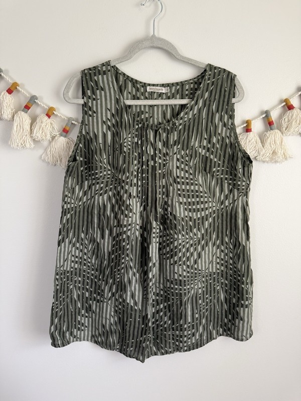 Laura Bianchi 100% Linen Made In Italy Green Leaf Sleeveless Tank Top Coastal XL