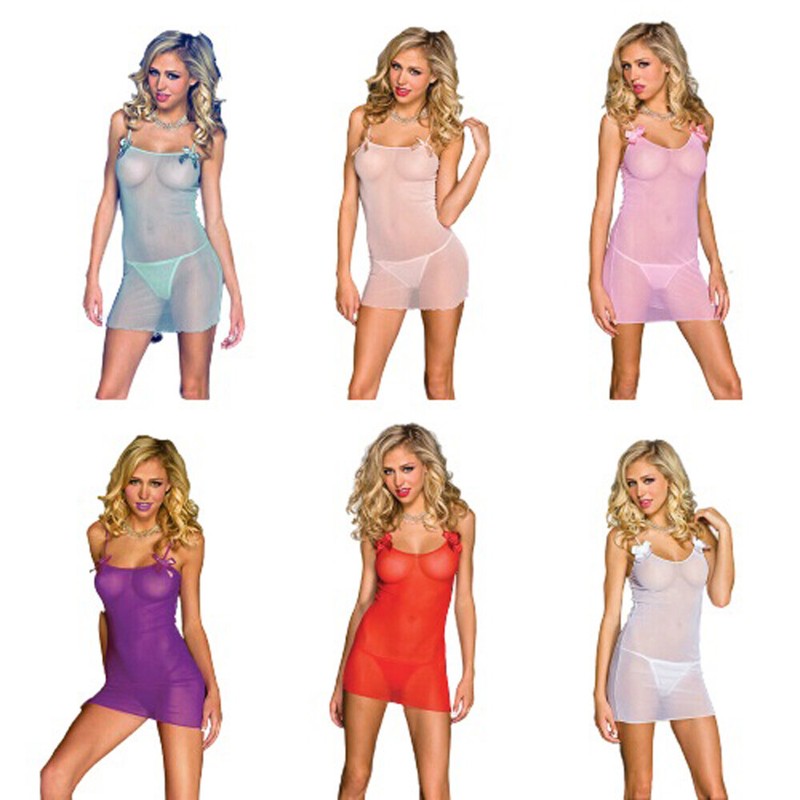 Lingerie Sexy Chemise Size Regular Semi Sheer Mesh Thong in 6 Colors ML6972