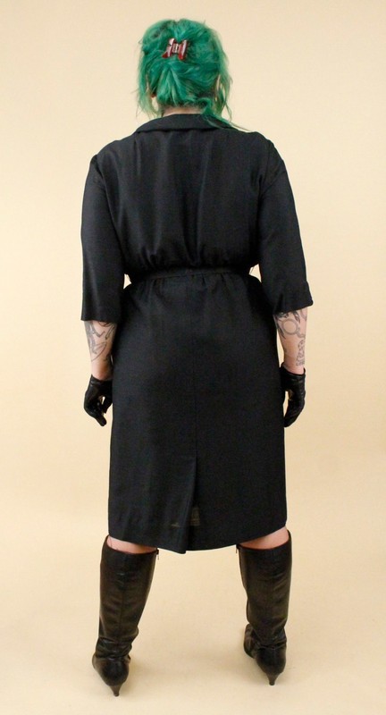 1950s Vtg Black Plus Size Volup Collared Sailor Button Dress Goth Pin Up 1X B48" gallery