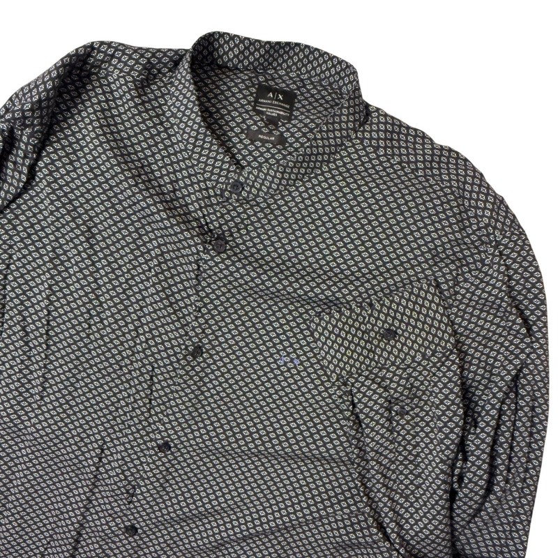 Armani Exchange Geometric Print Band Collar Shirt Button Up Men XL Long Sleeve