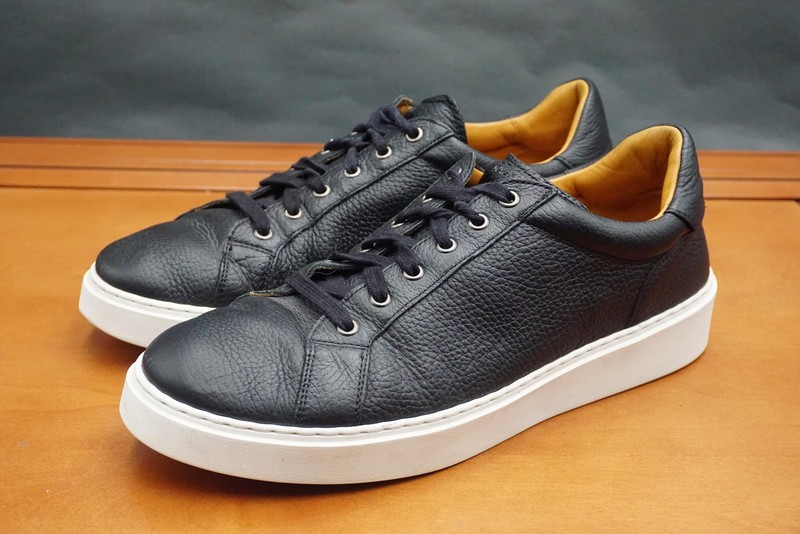 Magnanni Camino Men’s 9 Black Leather Lace Up Low Top Casual Sneakers Shoes