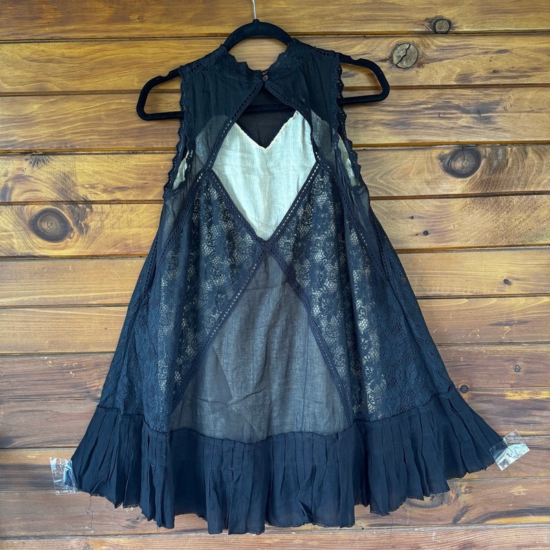 Free People Angel Lace Coquette Cotton RawHem Mini Babydoll Dress Size Small gallery