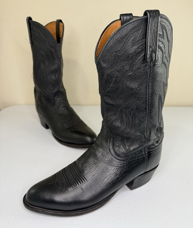 Gorgeous Lucchese 2000 T3094.R4 Black Calfskin Cowboy Boots! Size US 10.5EE