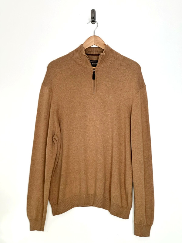 Eddie Bauer Mens Large Cotton Cashmere Quarter Zip Sweater Camel Brown